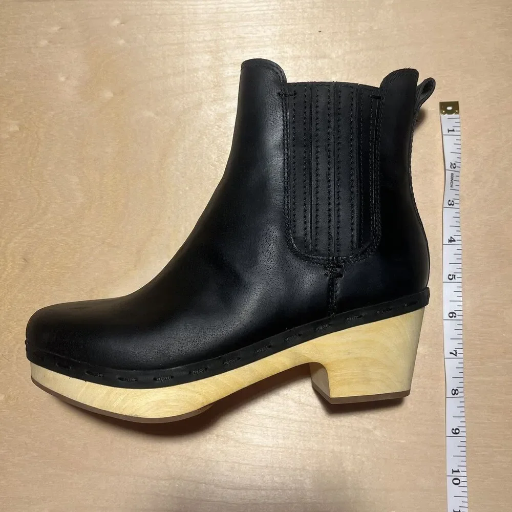 FRYE Odessa Chelsea Clog Boots Booties Black Nubuck Leather Wood Heel Sz 6.5